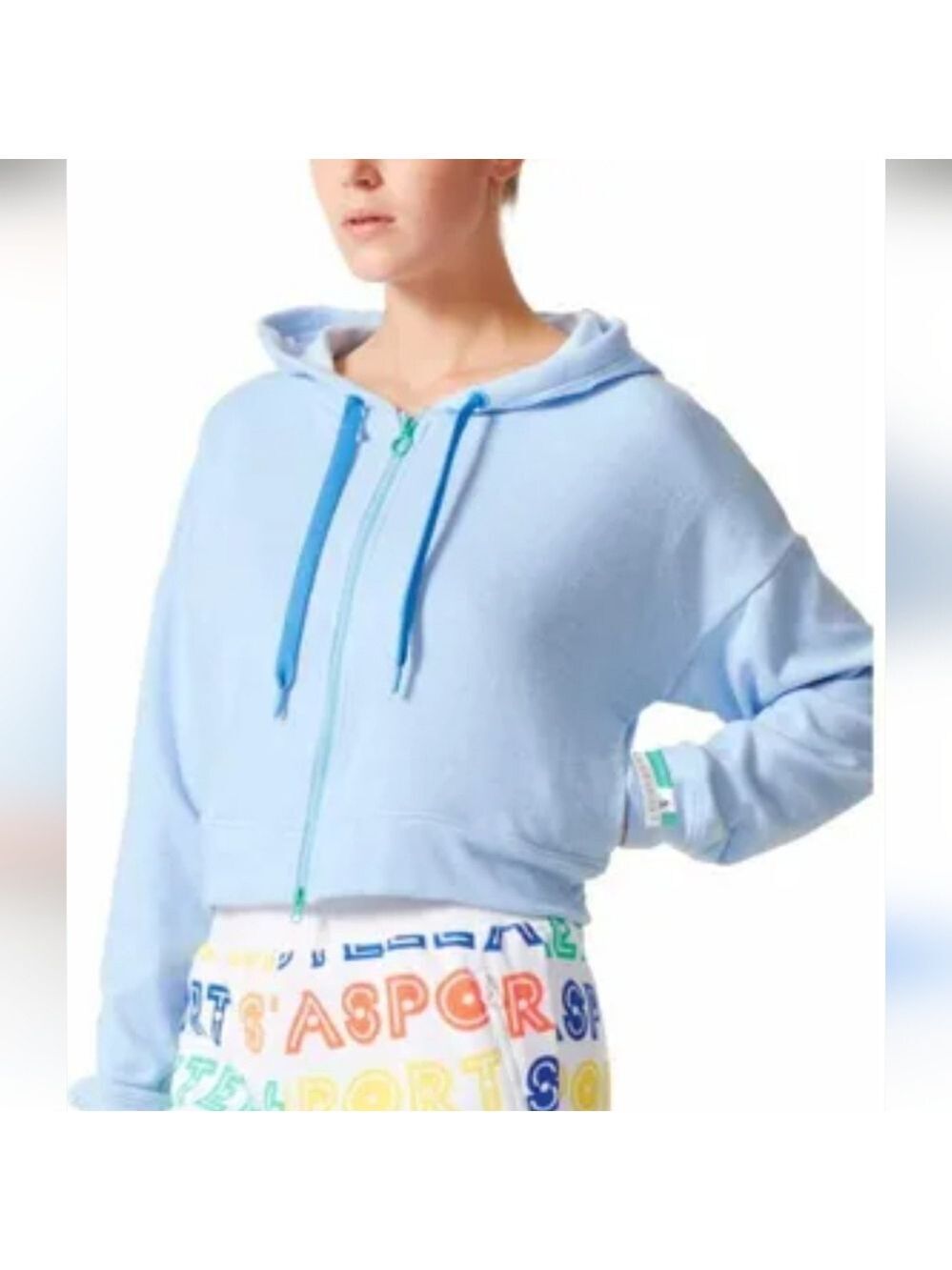 STELLA MCCARTNEY X ADIDAS | Stellasport Cropped Hoodie Sweatshirt Blue Sz MEDIUM